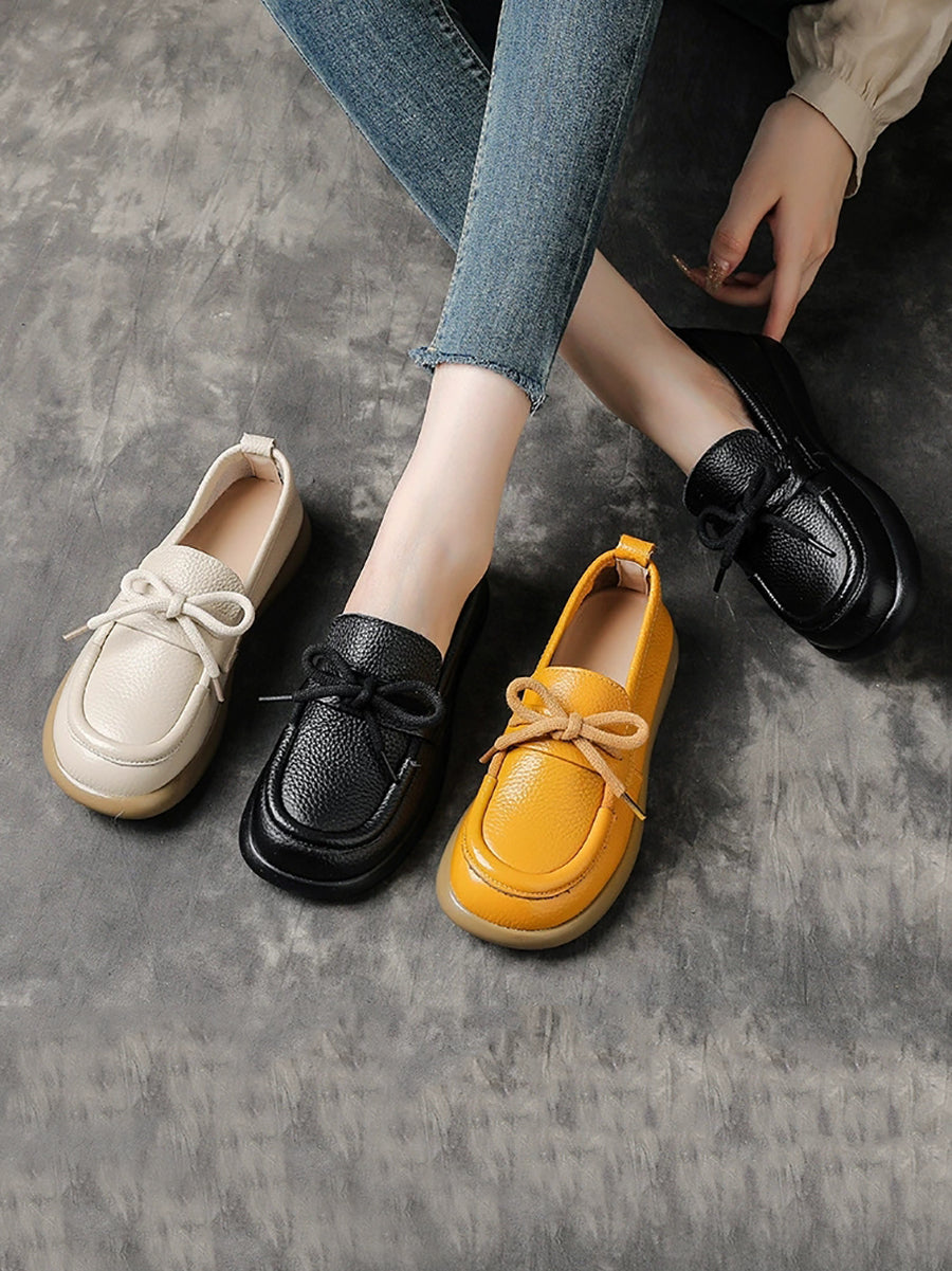 Vintage Shoes Leather Women Soft Flat Genuine