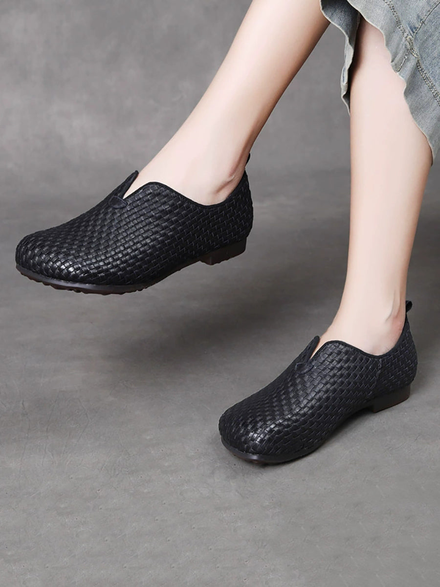 Women Weave Autumn Shoes Leather Vintage Genuine