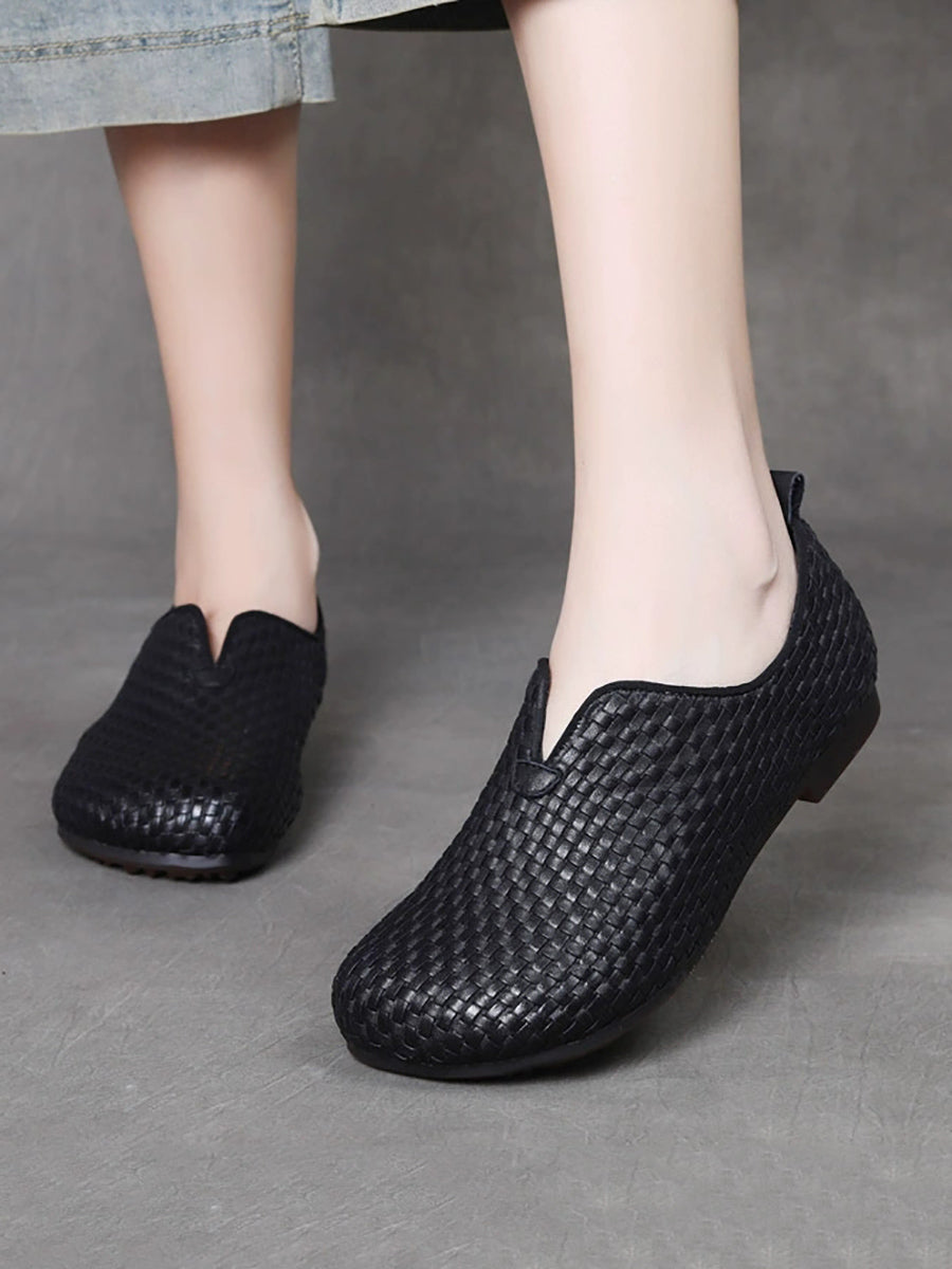 Women Weave Autumn Shoes Leather Vintage Genuine