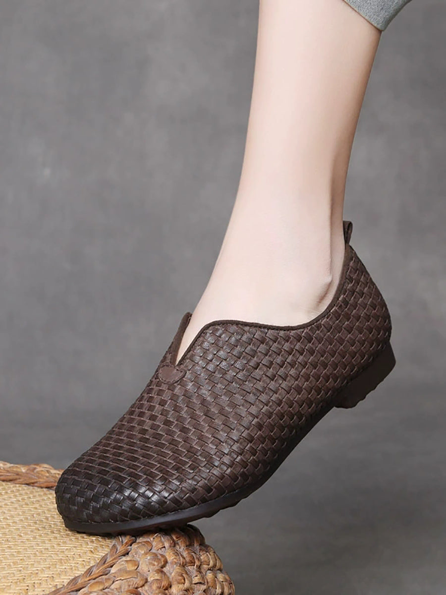 Women Weave Autumn Shoes Leather Vintage Genuine