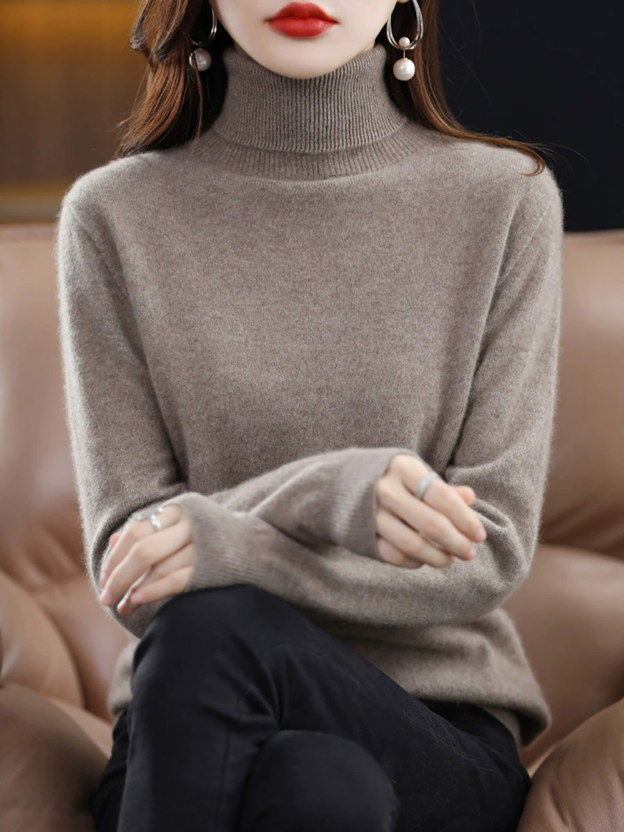 Knitted Women Pure Autumn Color Turtleneck Casual Sweater