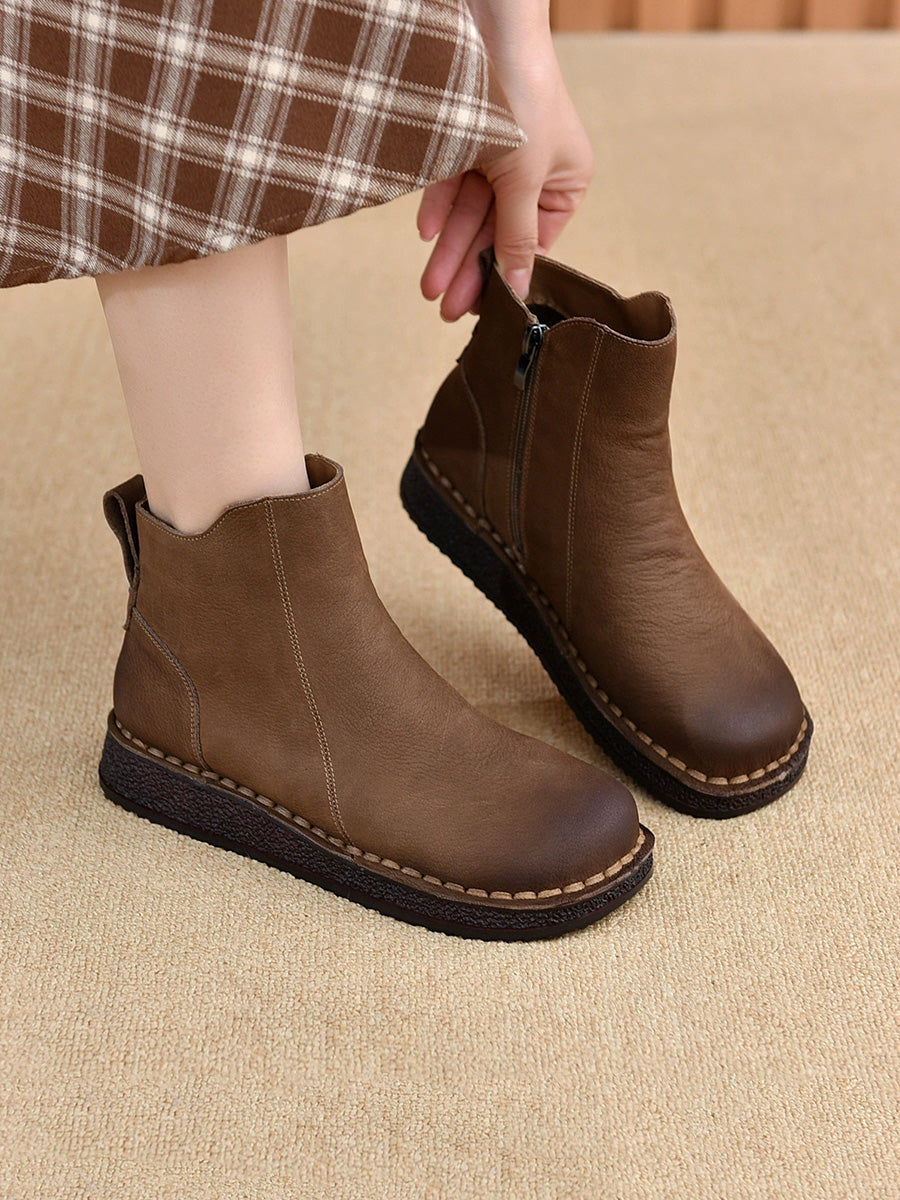 Spliced Flat Leather Genuine Boots Winter Women