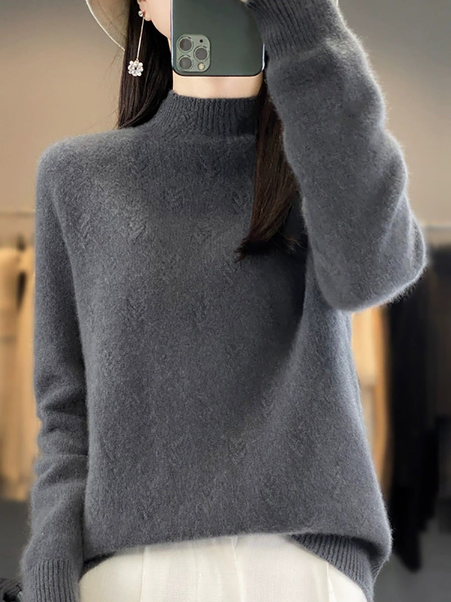 Pure Sweater Color Autumn Half-Turtleneck Women Casual