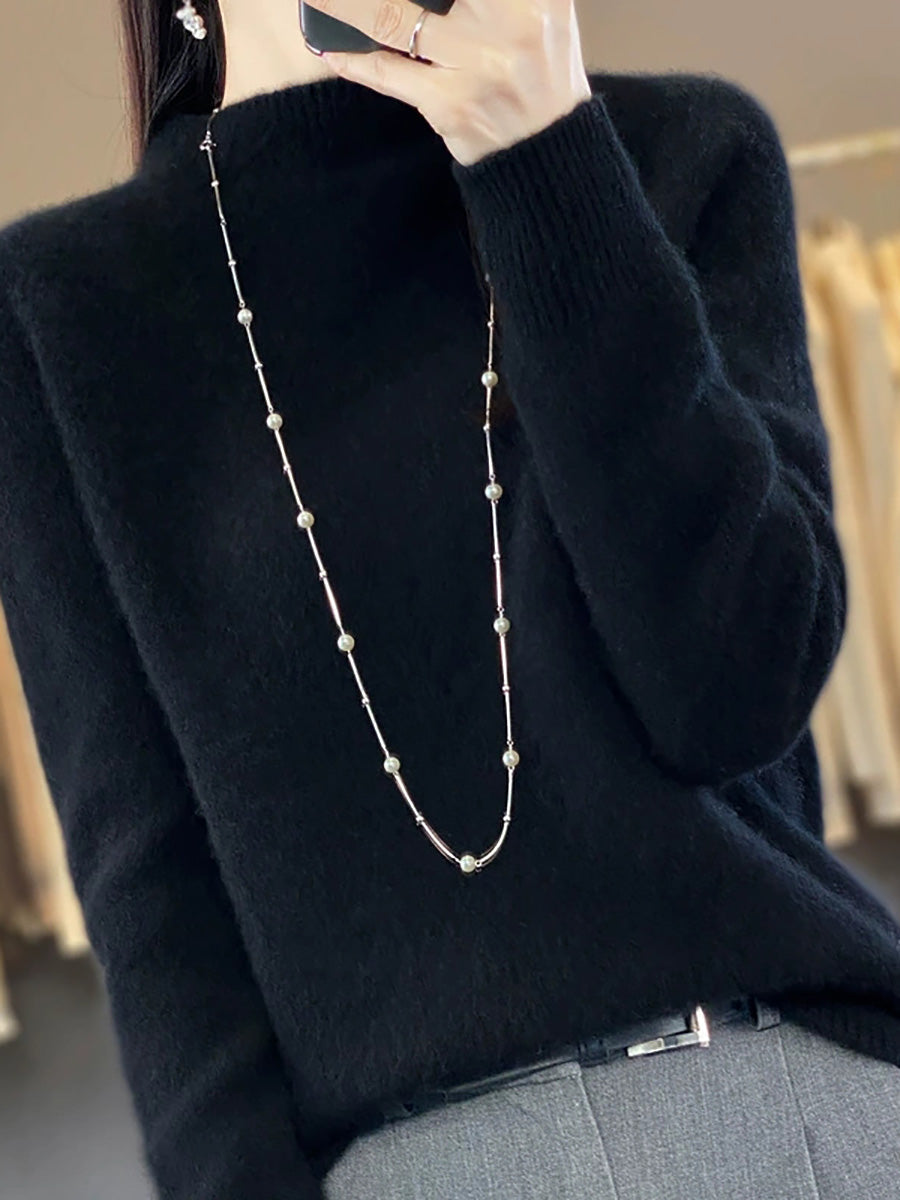 Pure Sweater Color Autumn Half-Turtleneck Women Casual