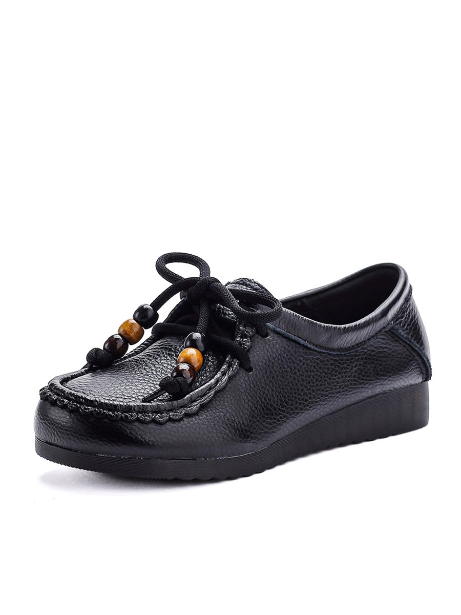 Leather Shoes Heel Women Soft Vintage Low