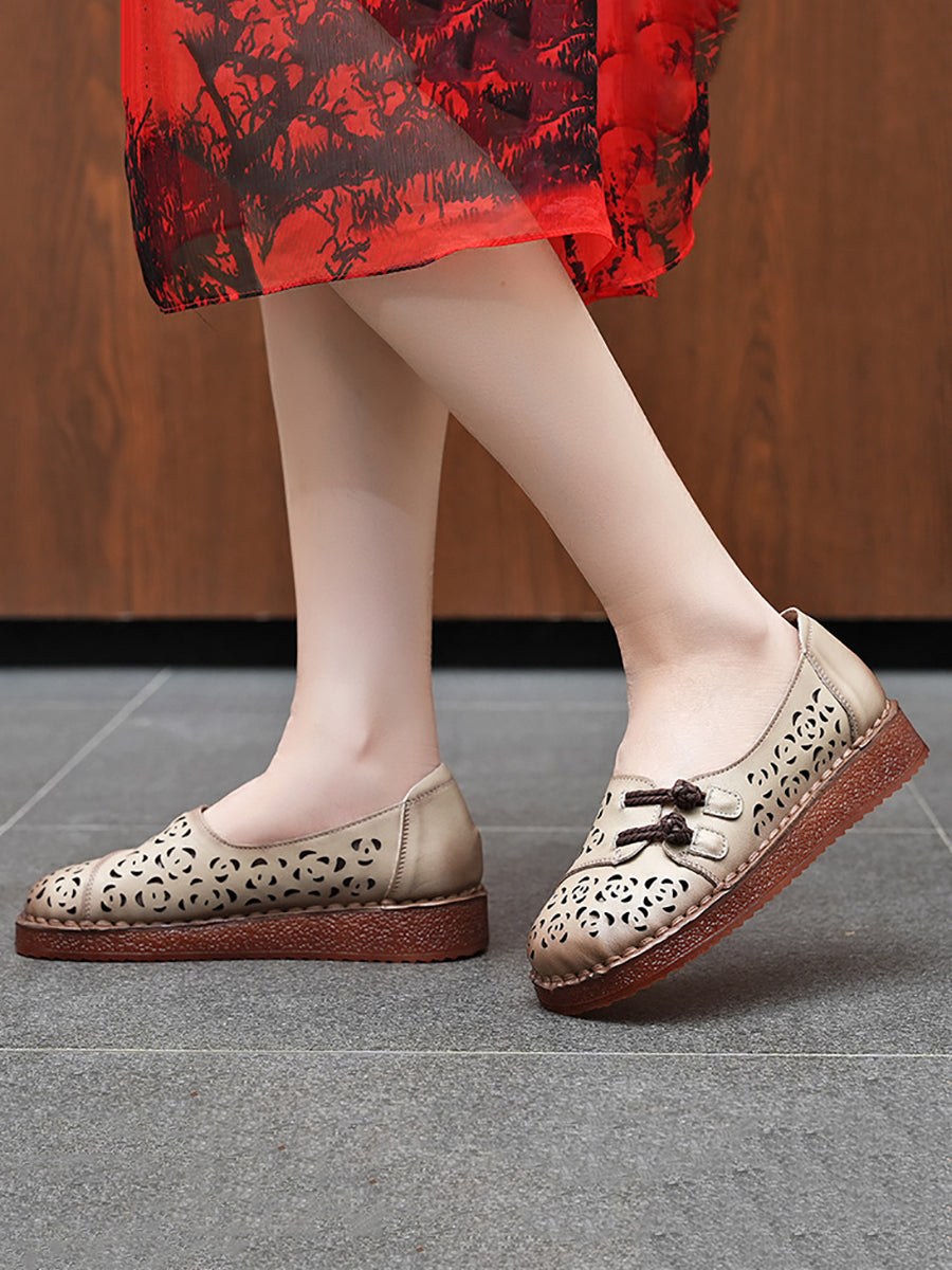 Women Hollow Low Shoes Heel Out Summer Ethnic