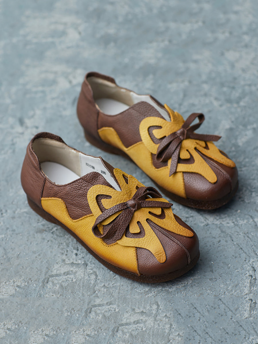 Women Artsy Colorblock Leather Butterfly Spliced Shoes UI1011