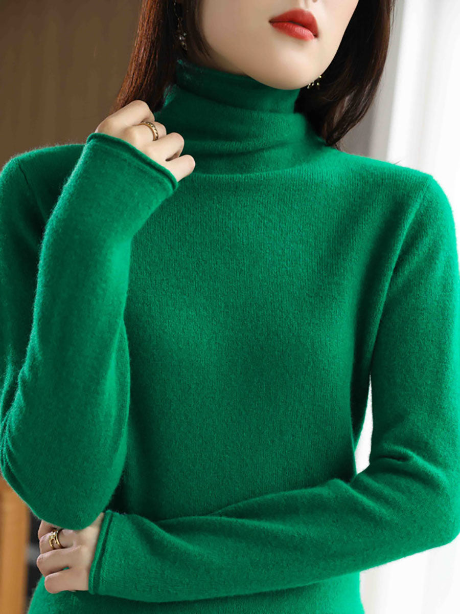 Women Autumn Turtleneck 100%Wool Solid Sweater BA1009