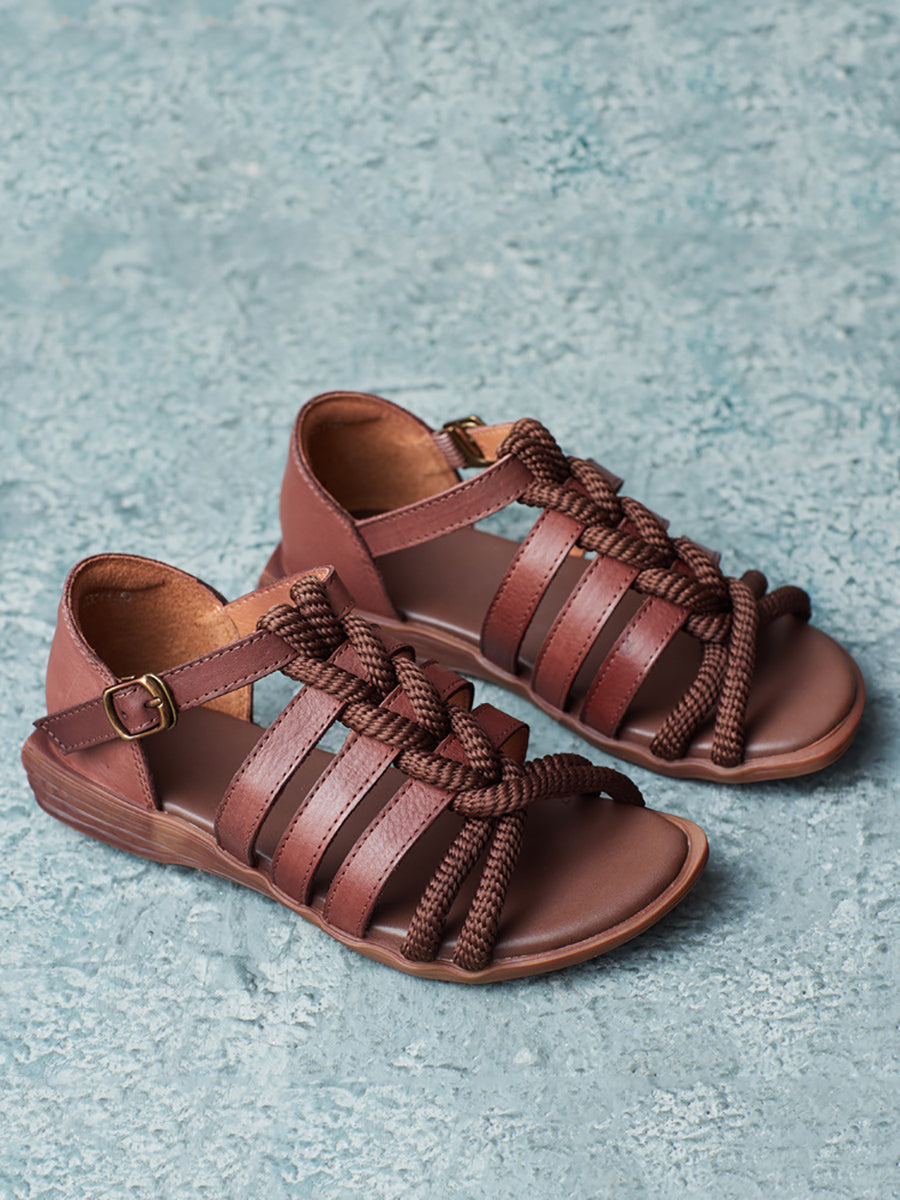 Women Summer Leather Spliced Rope Sandals UI1012