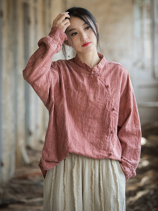 Women Summer Ethnic Tie-dye Cotton Ramie Shirt CV1017