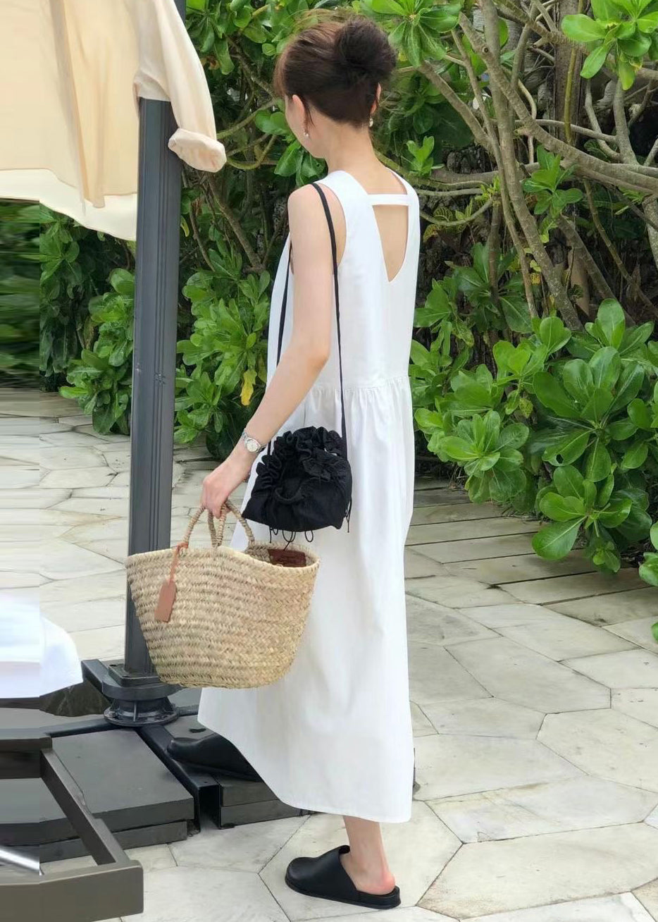 Holiday Backless Classy Sleeveless Cotton White Dress