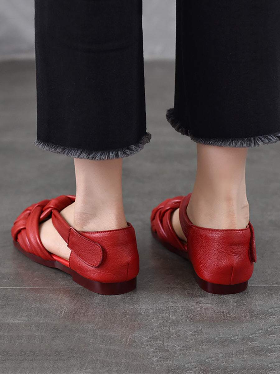 Shoes Flat Leather Genuine Retro Summer Weave Women