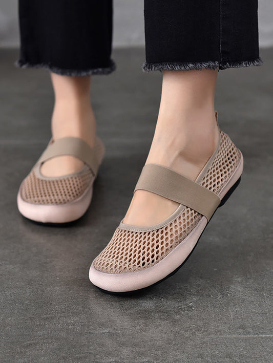 Leather Low Summer Women Shoes Heel Mesh