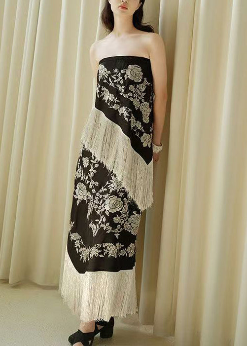 Black Novelty Dresses Sleeveless Waist Patchwork High Tasseled