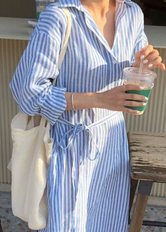 Modern Cotton Striped Dress Shirts Collar Pan Blue Peter Spring