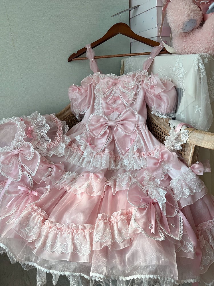 Dress Details Pink Bow Sweet at Big Accents Princess with Back Bead Lolita and