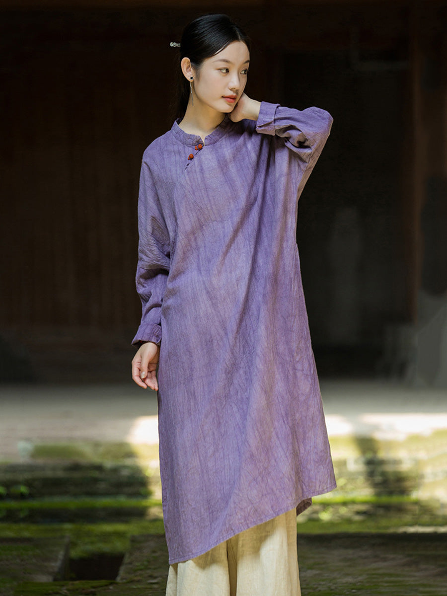 Women Autumn Vintage Tie-dye Ramie Robe Dress BA1042