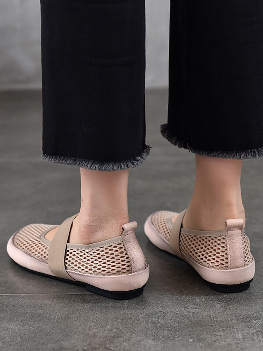 Leather Low Summer Women Shoes Heel Mesh