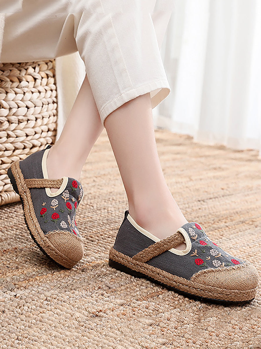 Women Summer Artsy Embroidery Linen Cotton Shoes ZZ1005