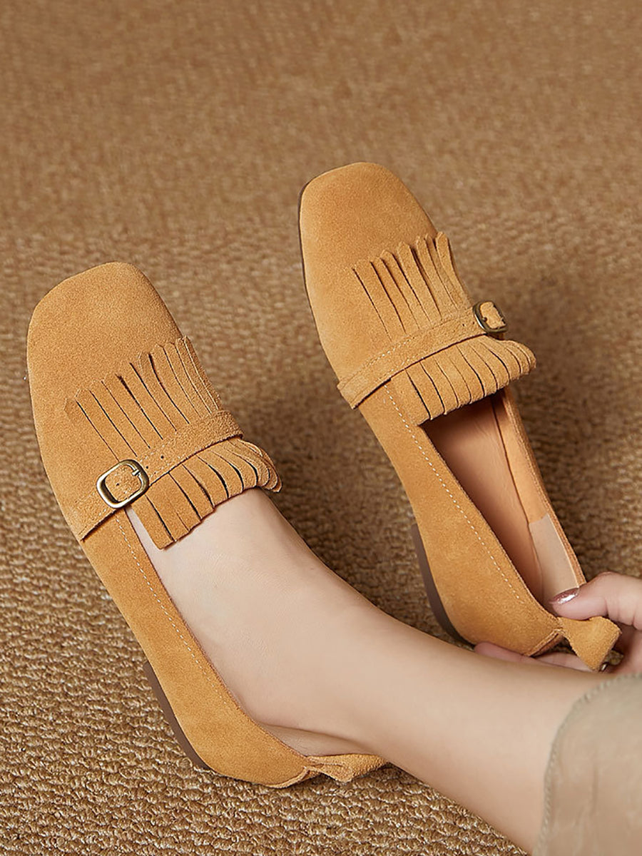 Women Summer Vintage Suede Leather Tassel Shoes IO1028