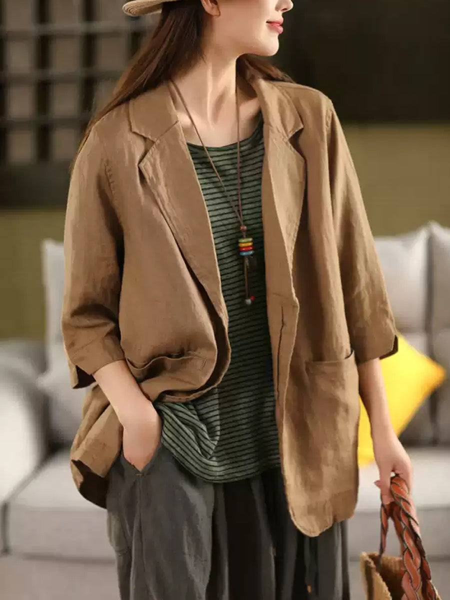 Artsy 100%Linen Pure Coat Women Color Shirt Summer