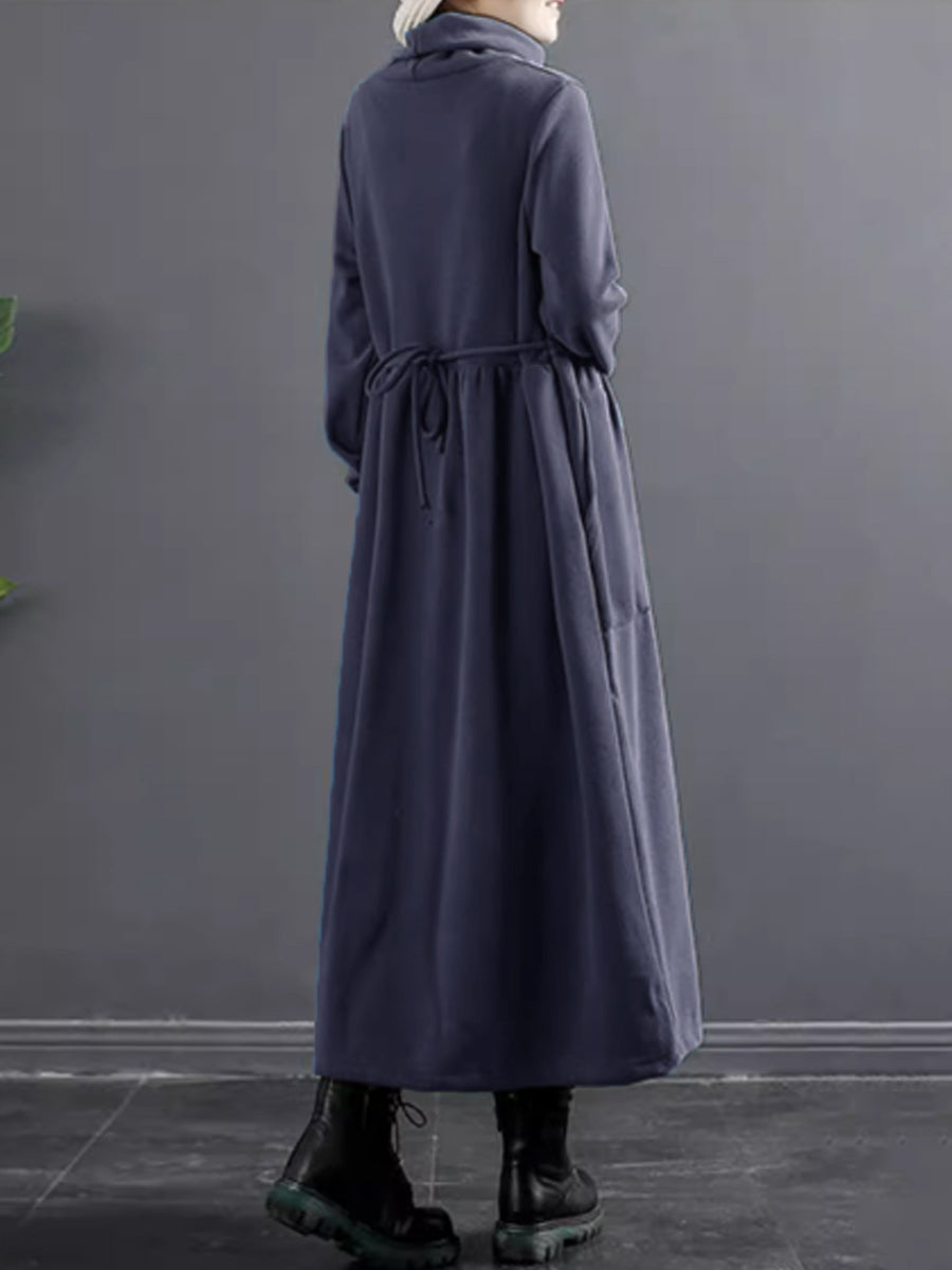 Robe longue drapée à col roulé pour femme