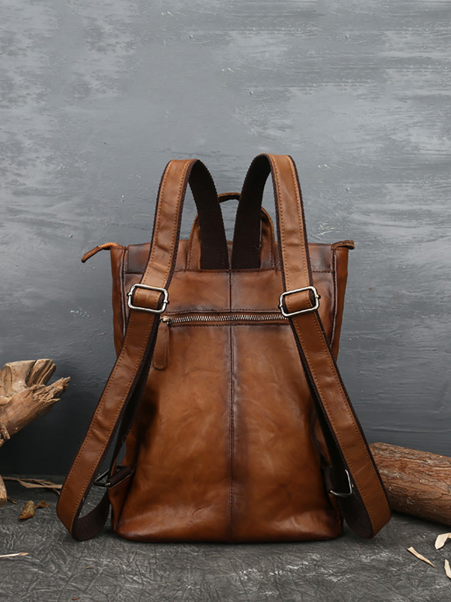 Women Vintage Leather Feather Embossing Backpack