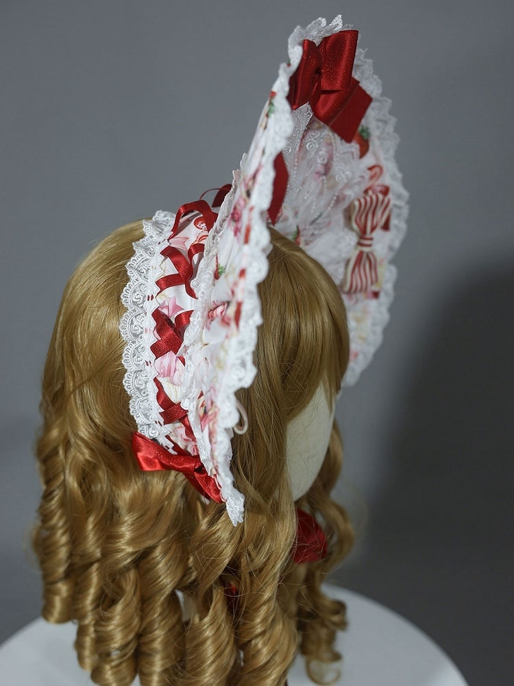 / White Lolita Yellow Sweet Bonnet Pink