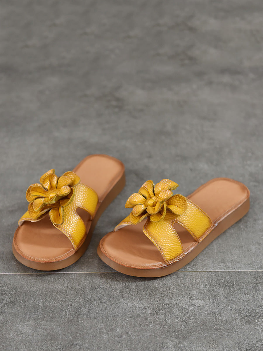 Flower Slippers Genuine Women Leather Casual
