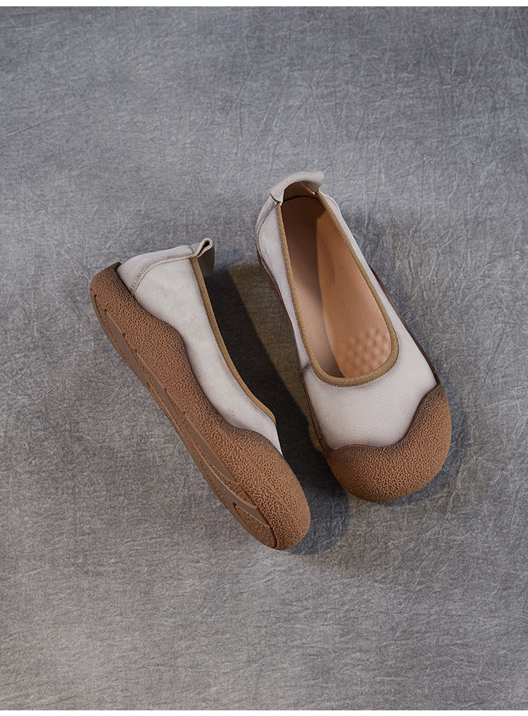 Colorblock Shoes Women Flat Genuine Summer Leather