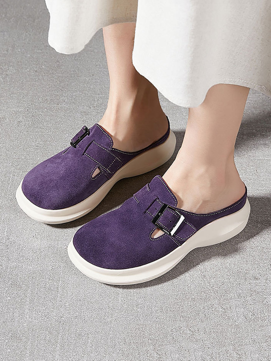 Women Summer Solid Casual Suded Leather Slippers AS1015