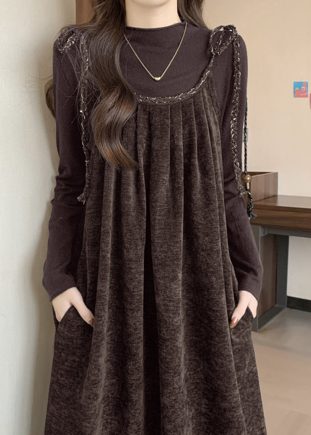 Outfits Silk Set Lace Velvet French Up Piece Spring Two Coffee