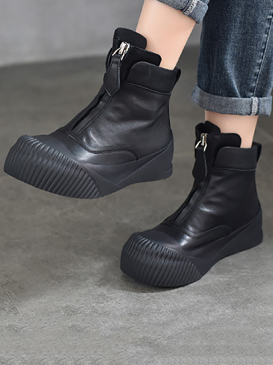 Women Vintage Vintage Leather Zipper Platform Boots QN020