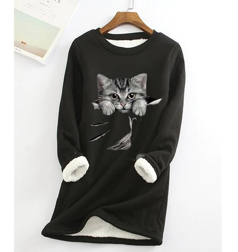 Grey Fun Cat Fleece Warm Sweatshirt GA58