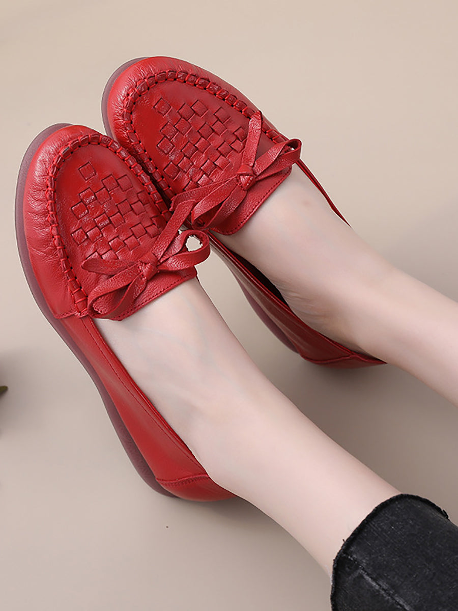 Women Summer Casual Solid Soft Leather Weave Flat Shoes FG1019