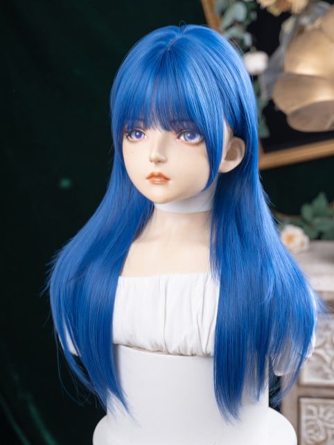 Blue 63CM Bangs Full Length With Straight Wig