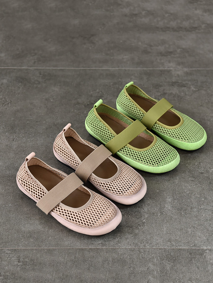 Leather Low Summer Women Shoes Heel Mesh