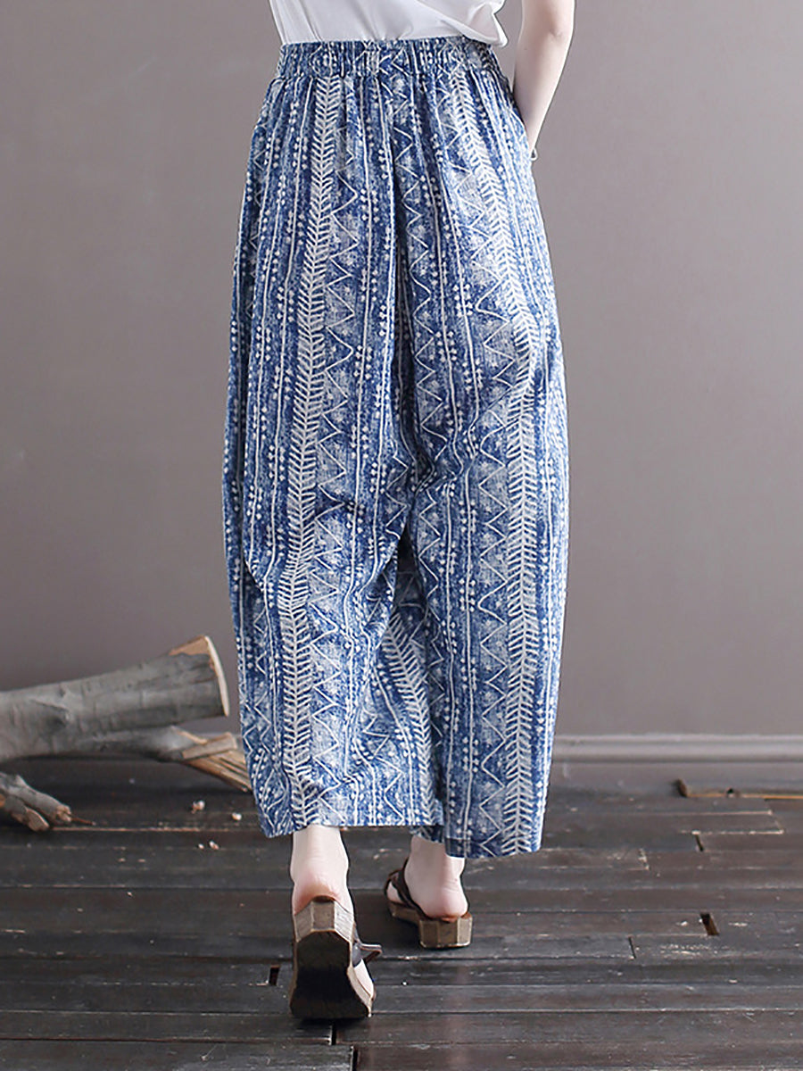 Women Summer Ethnic Batik Wide-leg Loose Pants LL001