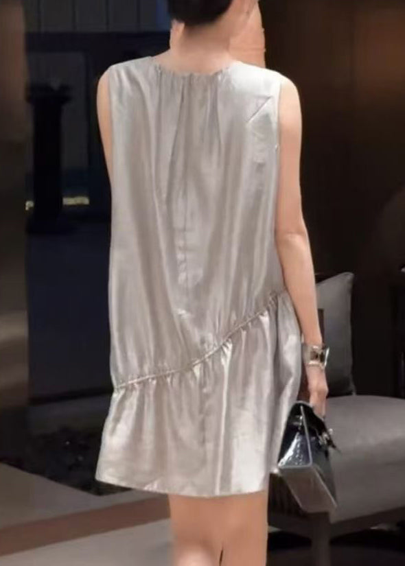 Grey Cotton Mid O New Sleeveless Neck Solid Dress