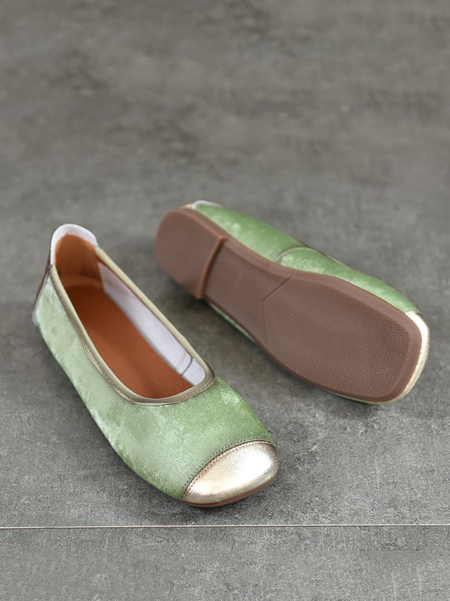 Women Elegant Summer Colorblock Cowhide Flat Shoes  KL1022