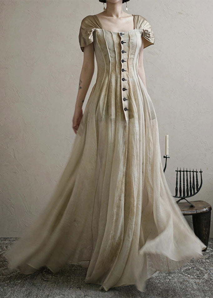 Summer Vintage Collar Square Button Long Dress