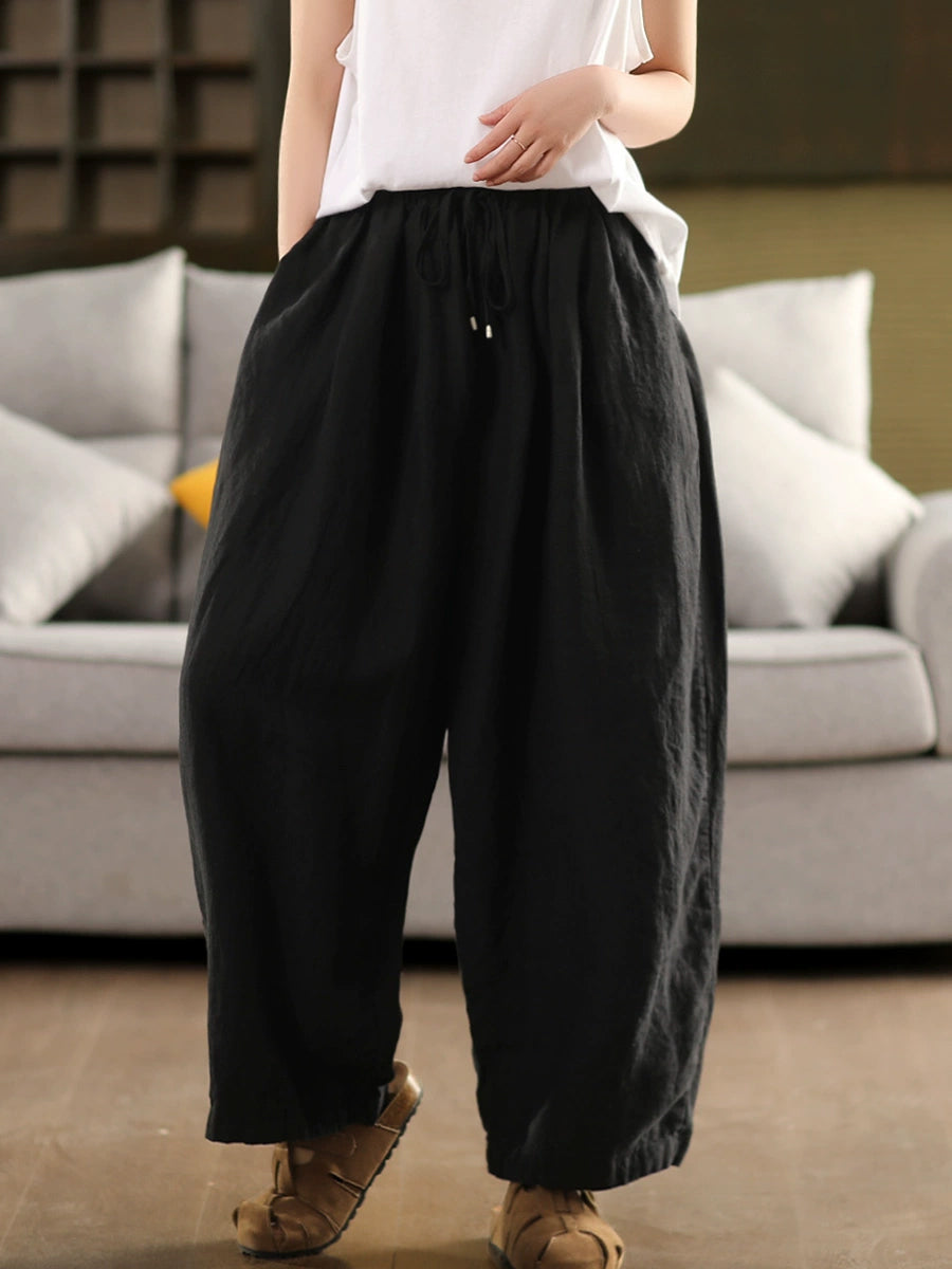 Women 100%Linen Pure Casual Summer Wide-leg Pants Color