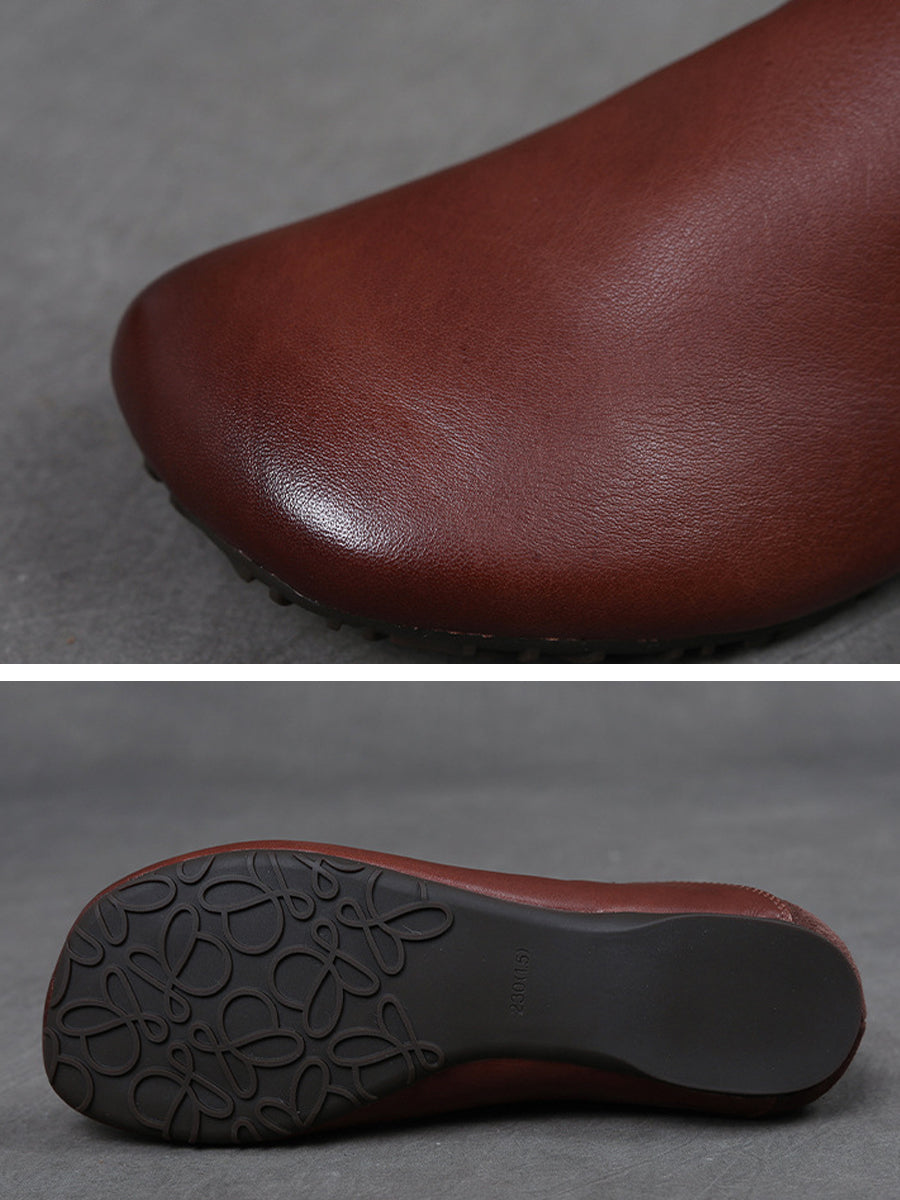 Spliced Leather Flat Soft Women Vintage Shoes