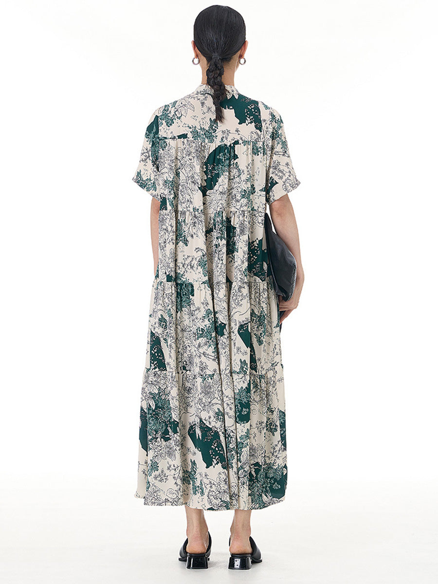 Robe d'été ample à volants et fleurs artistiques pour femmes CC019