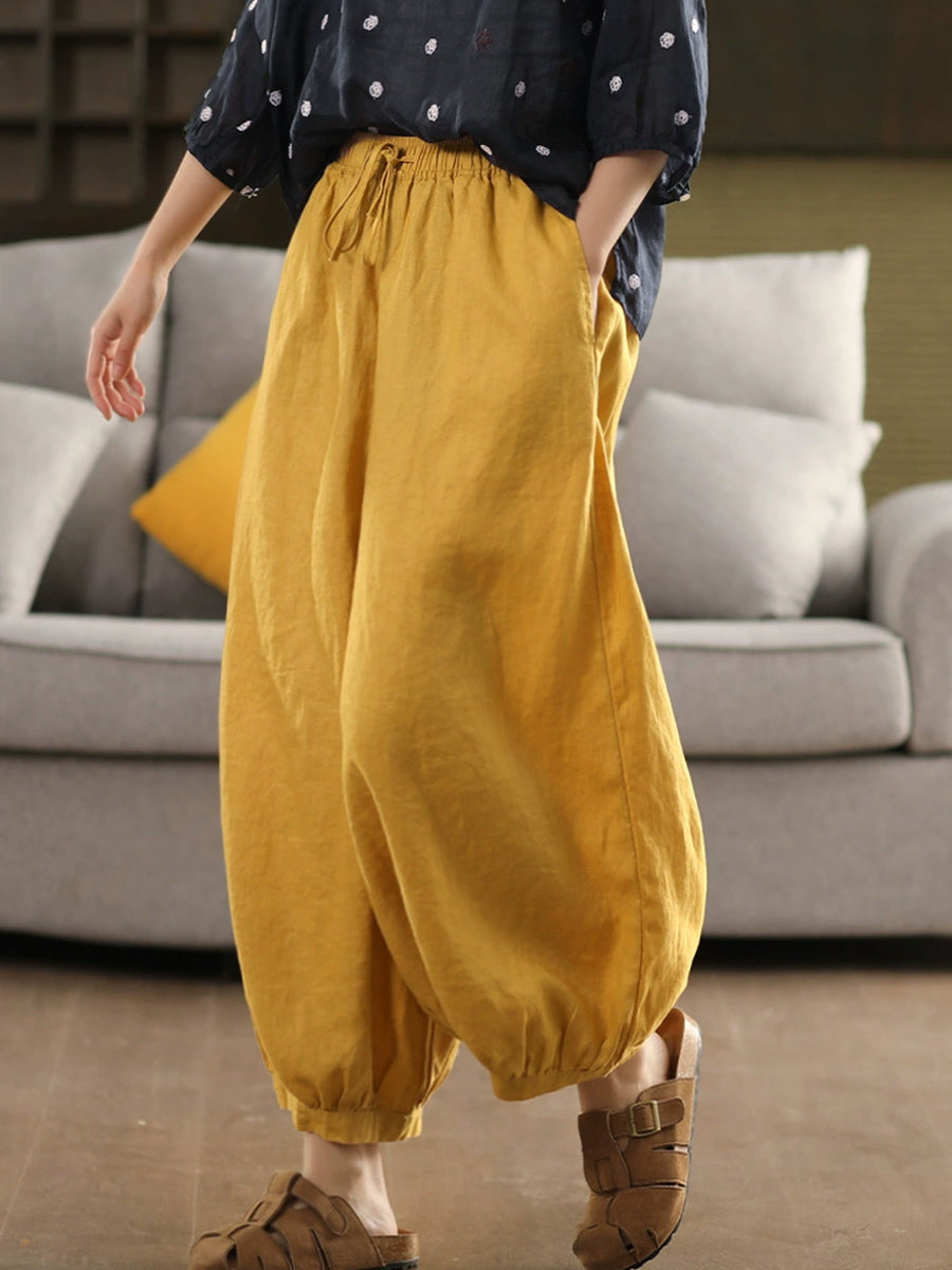 Color Summer Casual Harem 100%Linen Pants Pure Women