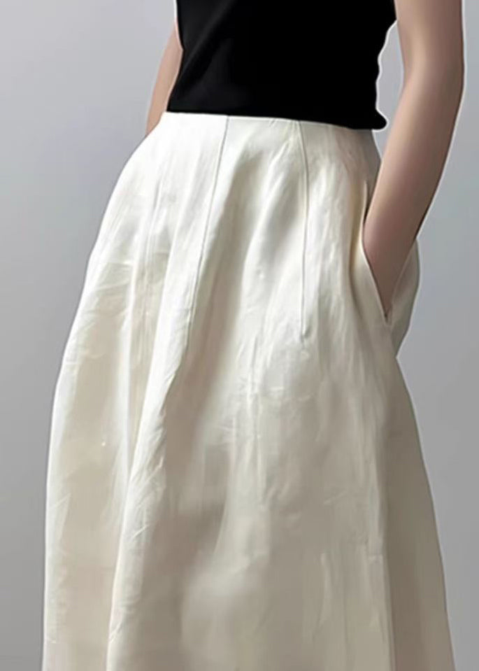 New Beige Pockets Solid High Waist Cotton Skirts Summer QP050