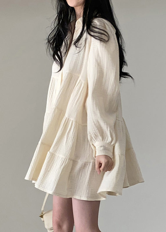 Modern Dresses Cotton Spring Wrinkled Beige Oversized Shirt