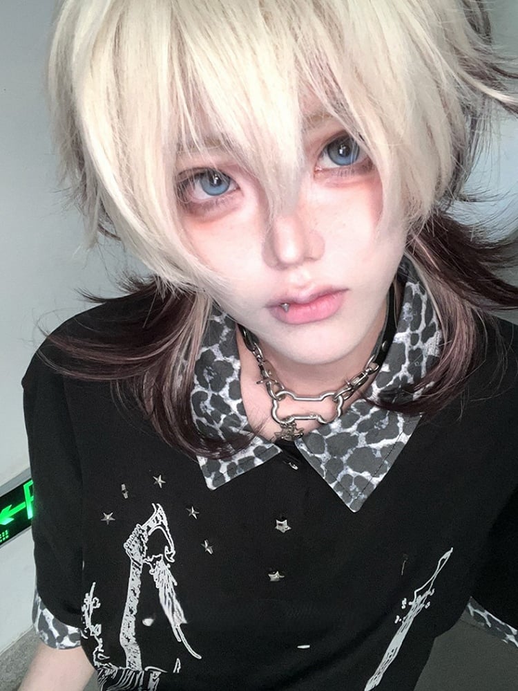 43CM With Wig Length Short Ouji White Hair Ombre And Brown Air Color Bangs