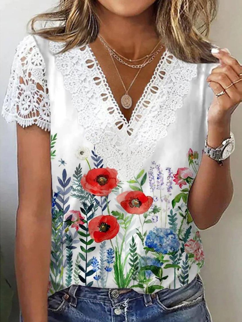 Casual Knitted V Neck Lace Shirt cc38