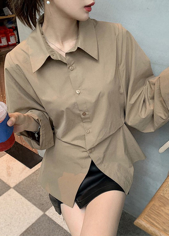 Blouse Loose Button Collar Peter White Pan Patchwork Cotton